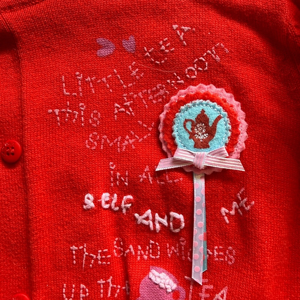 Cakewalk Girls' Red Button-Front Cardigan with Pink Trim - Picture 3 of 5